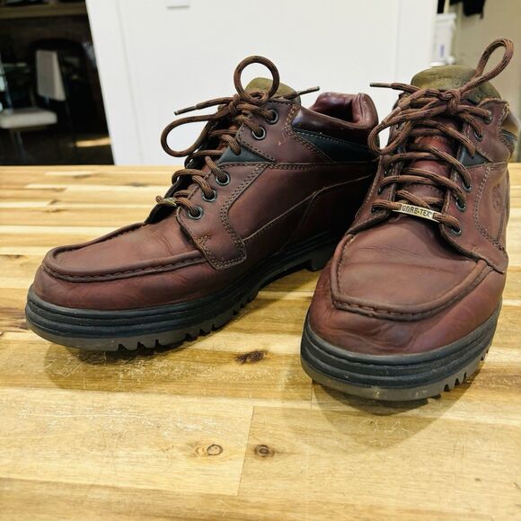 Timberland  Heritage GTX Moc Toe Mid Mock Gore-Tex Boots Brown Leather Used 13 - Picture 1 of 12